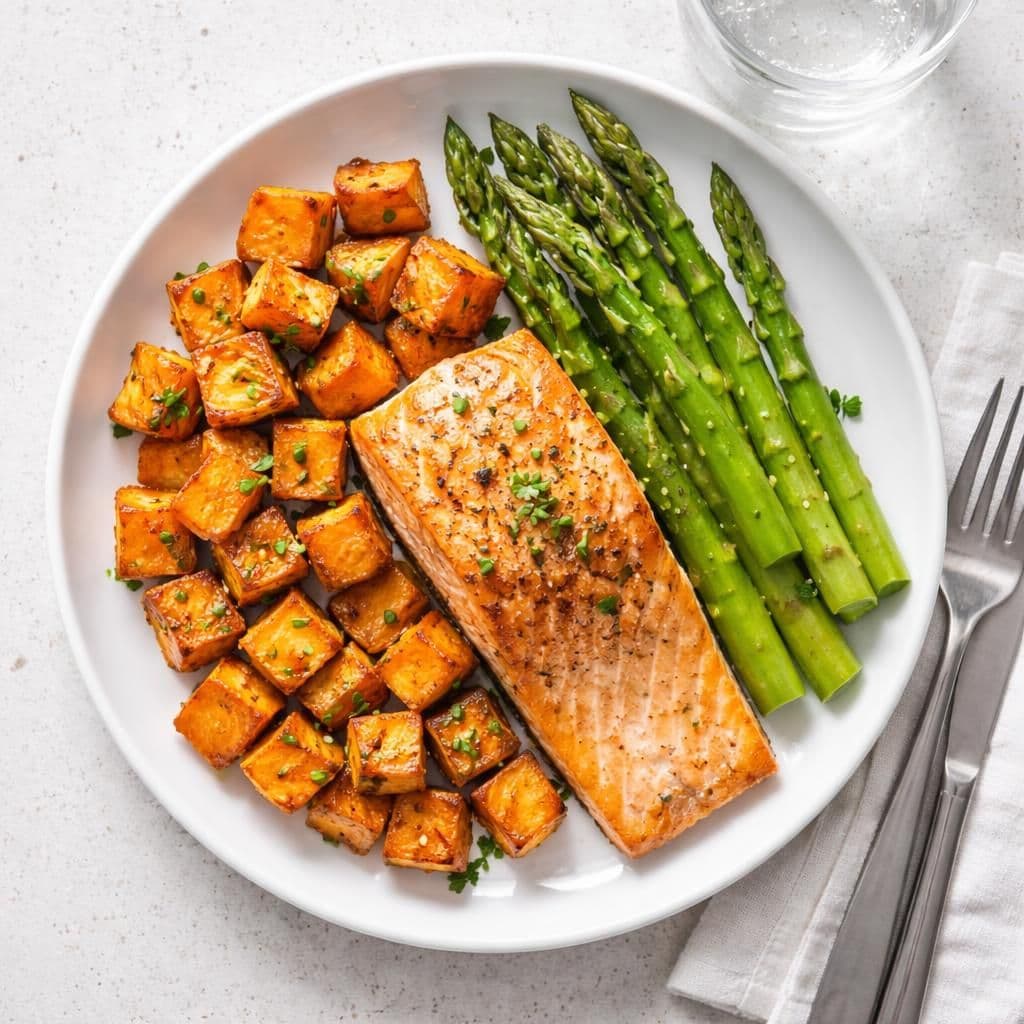 Stekt ørret med søtpotet og asparges