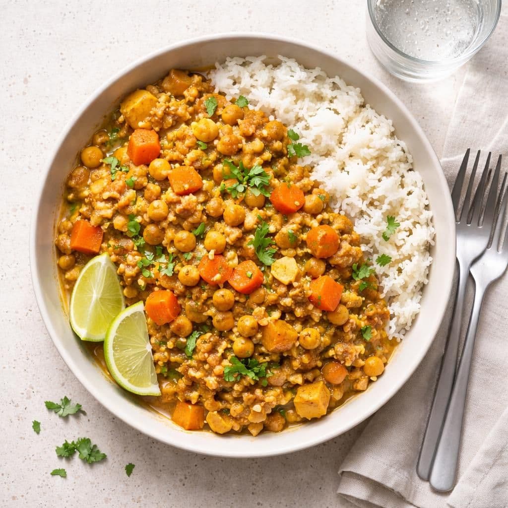 Kyllingkjøttdeig curry med rotmiks