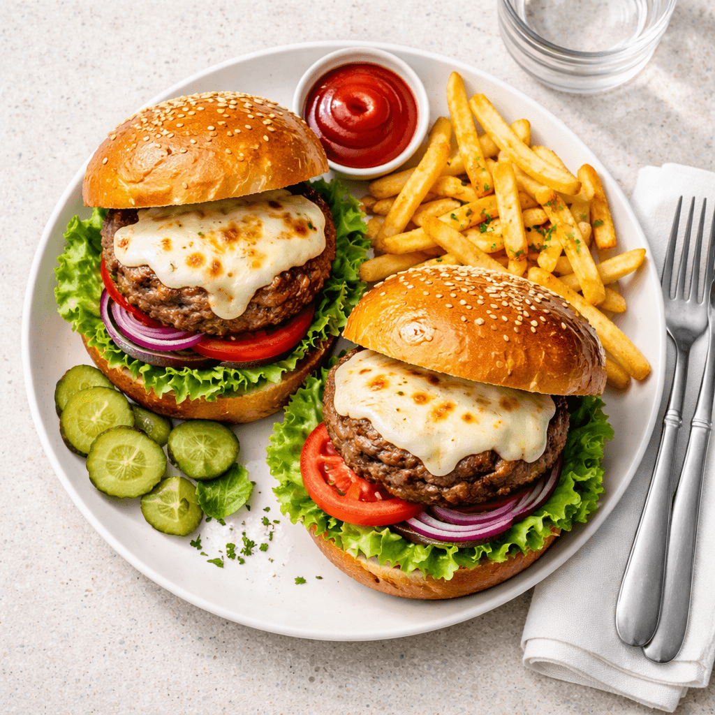 Hjemmelaget burgere med mozzarella