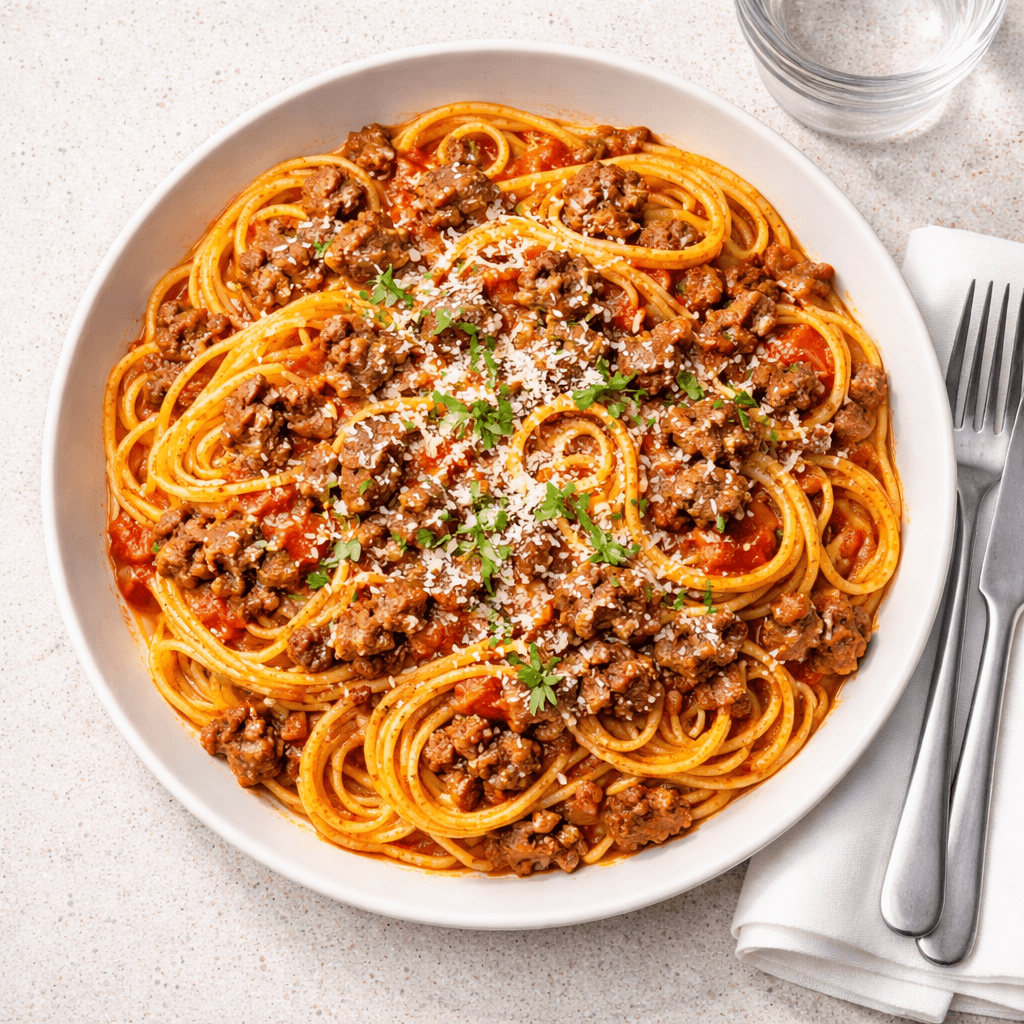 Pasta med kjøttdeig og parmesan