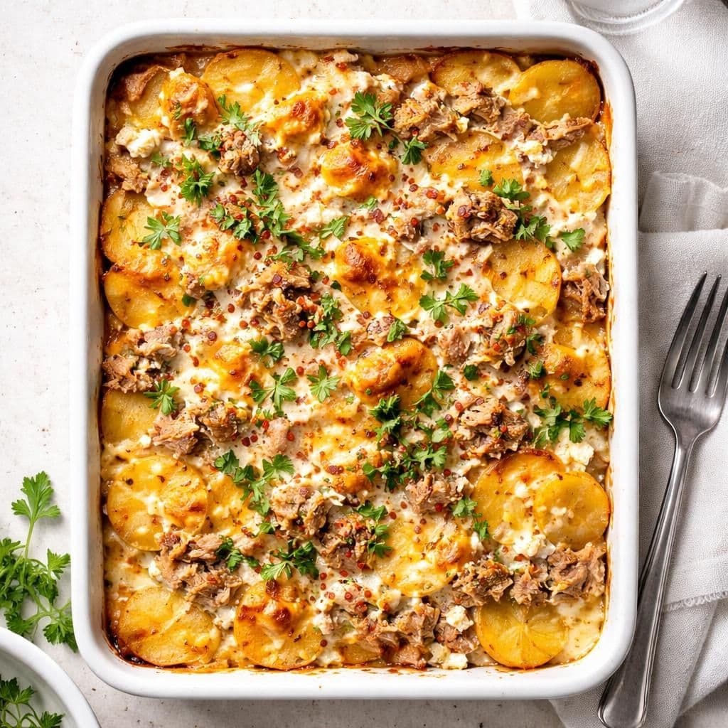 Tunfisk-potetgrateng med cottage cheese