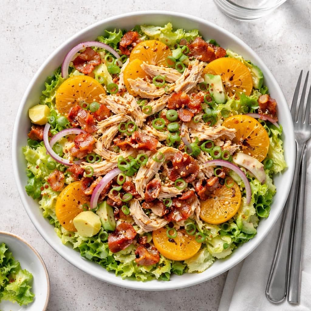 Pulled chicken-salat med crisp og klementindressing