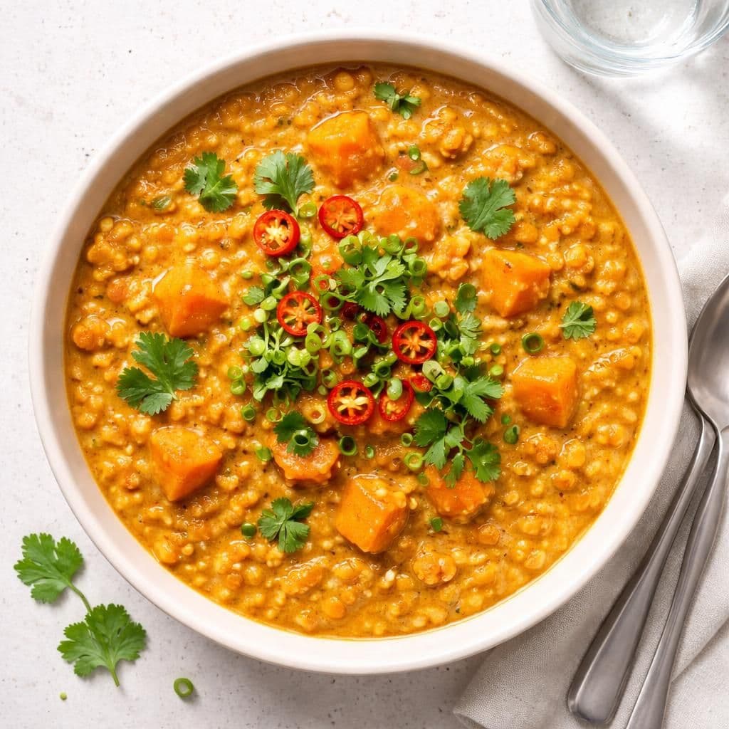 Røde linser i kokosgryte med søtpotet