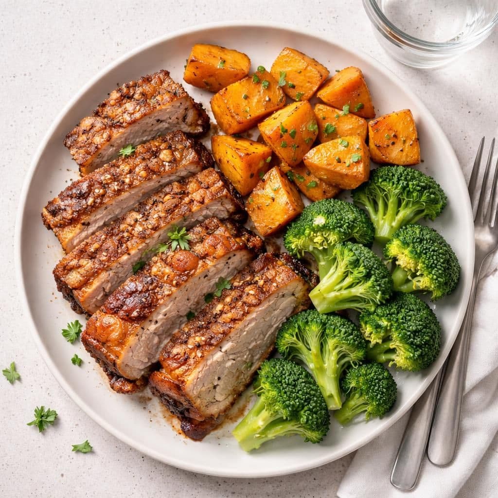 Ovnsbakt grillribbe med søtpotet og brokkoli