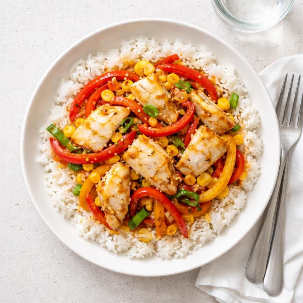 Wokstekt torsk med paprika og mais