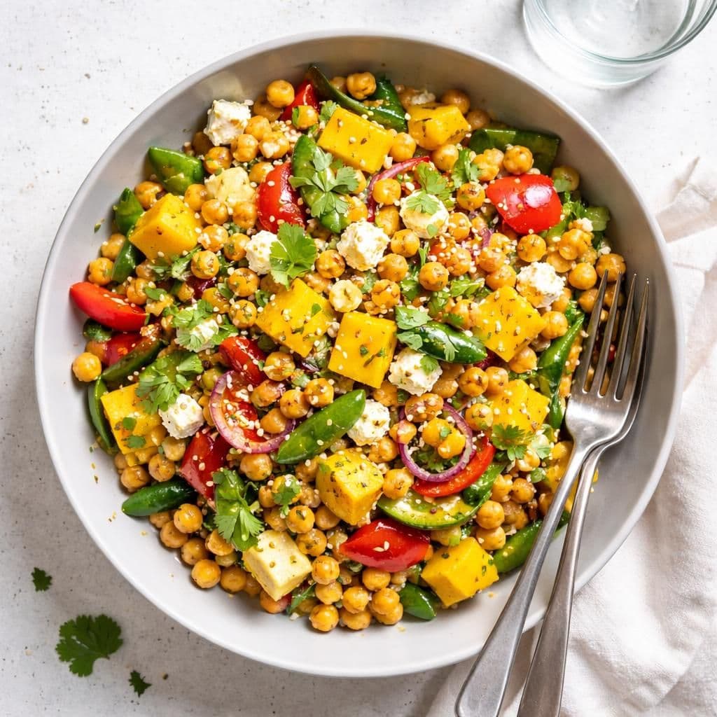 Wok med kikerter, mango og salatost