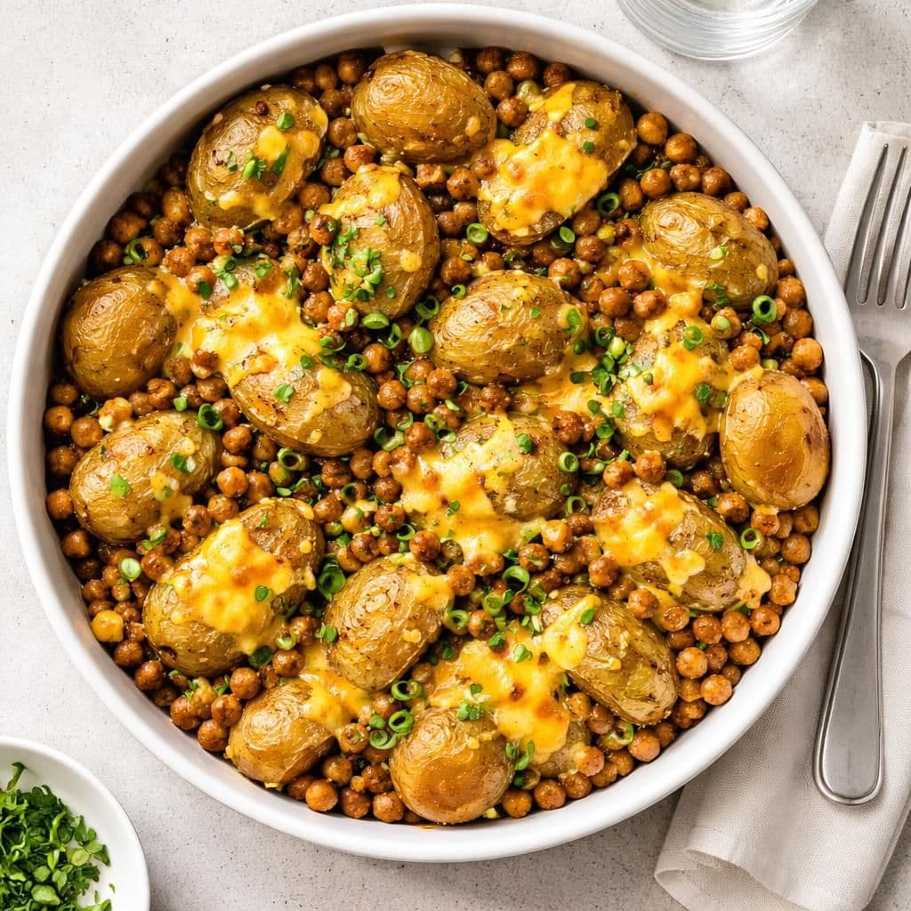 Bakte Poteter med Kikerter og Cheddarost