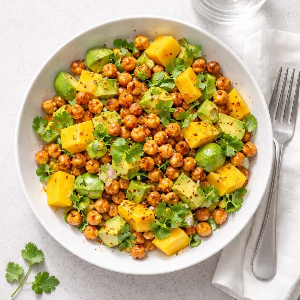 Stekte kikerter med avokado og mango