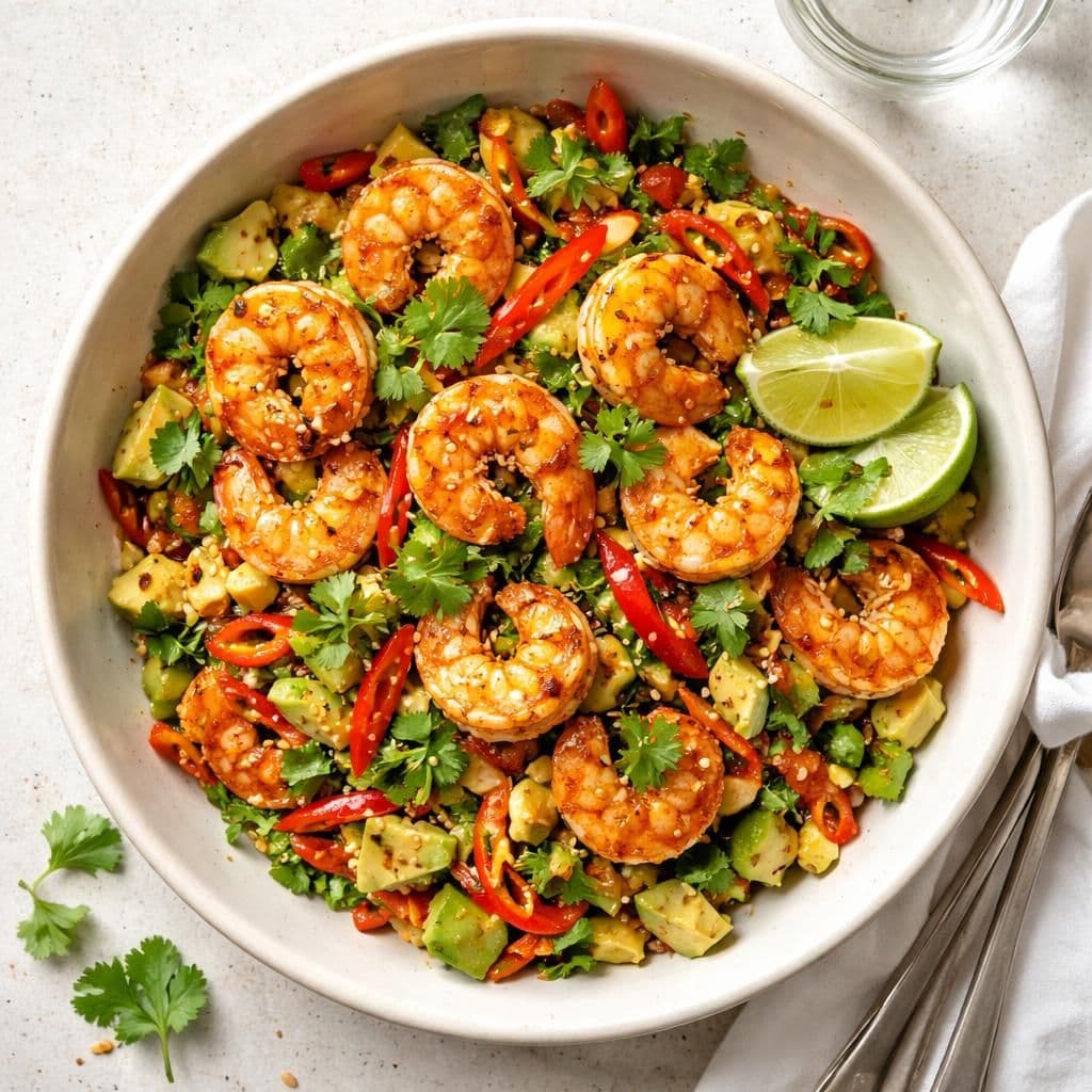 Scampi i wok med chili og avokado