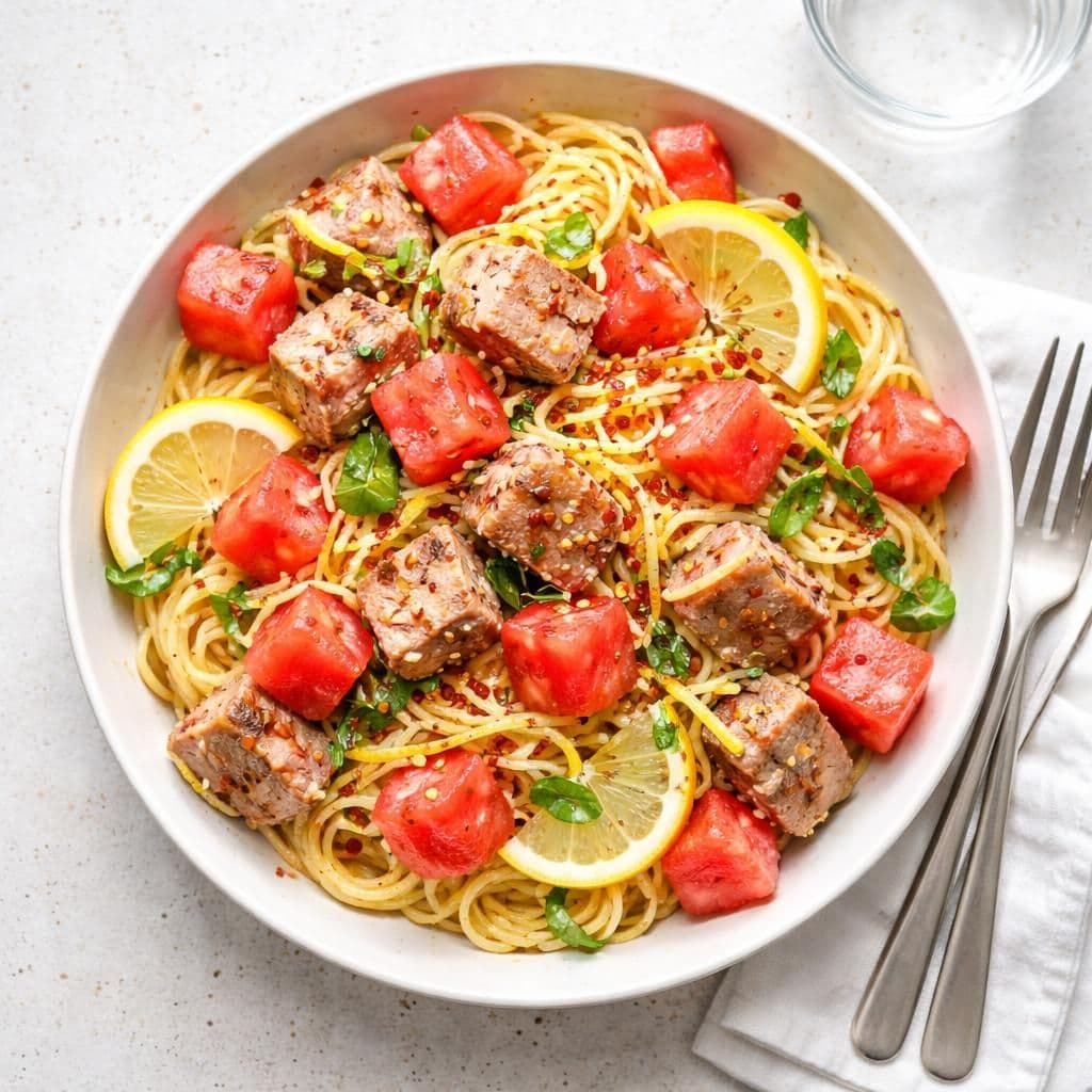 Tunfiskpasta med sitron og vannmelon