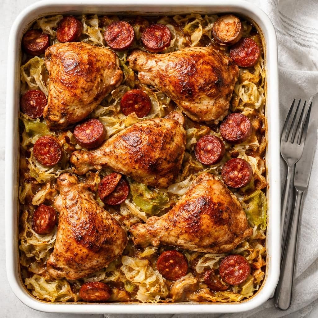 Chorizo og kyllinglår i ovn med nykål