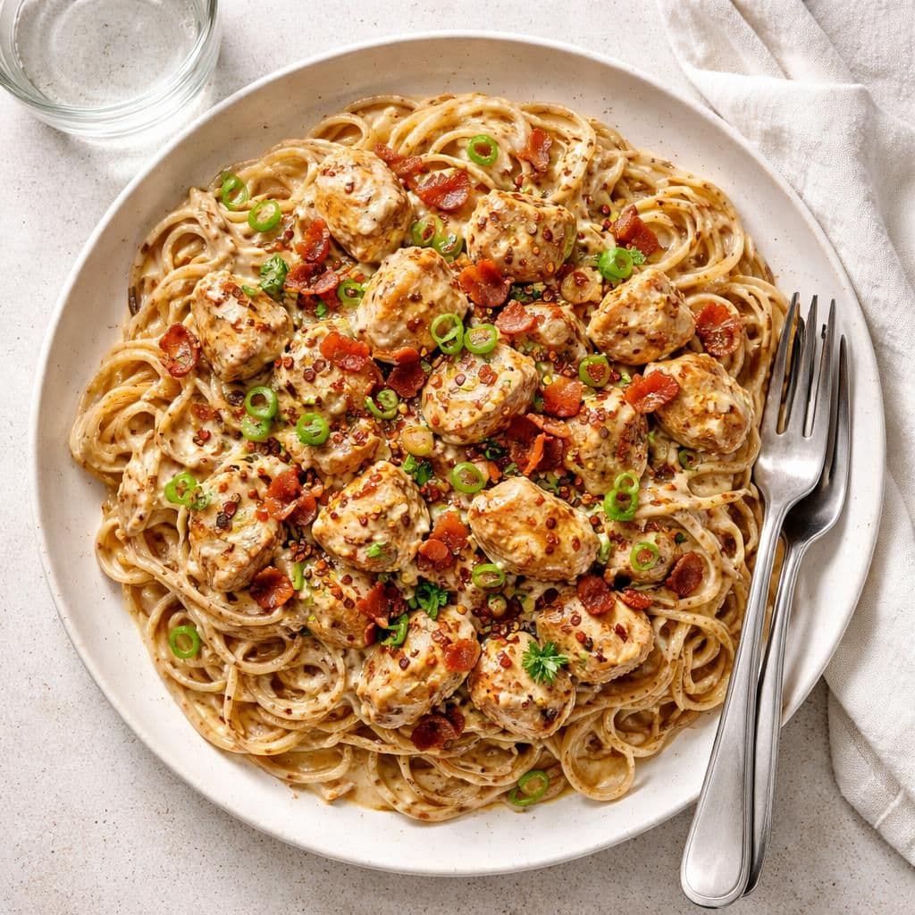 Kremet kylling med fullkornsnudler og bacon