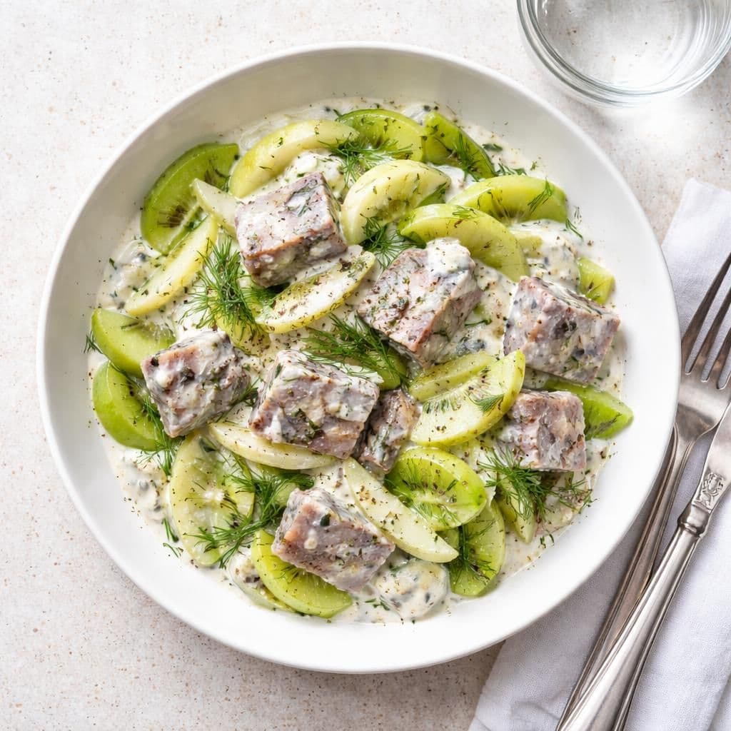 Spekesild i yoghurtdressing med epleslat