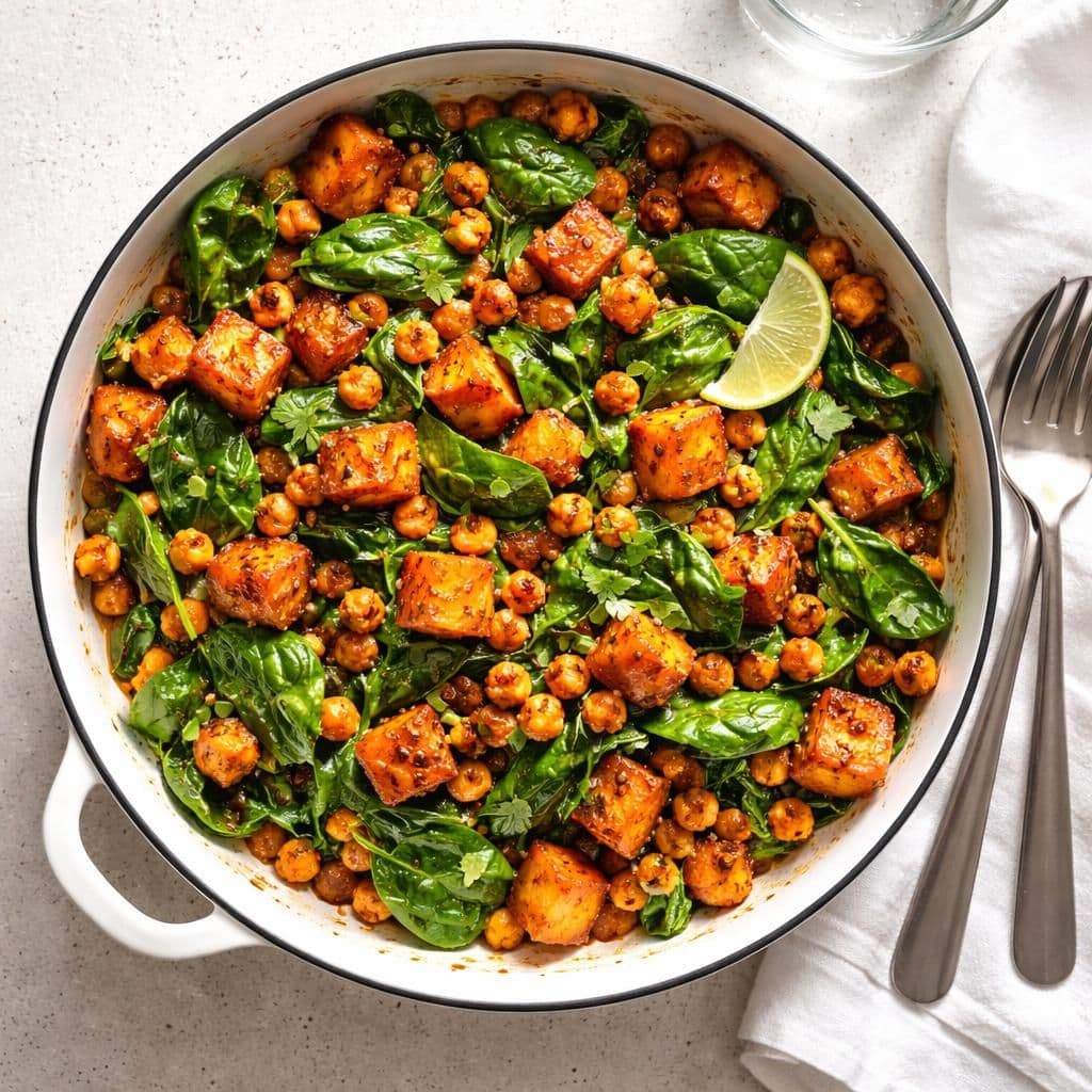 Wokstekt søtpotet med kikerter og spinat