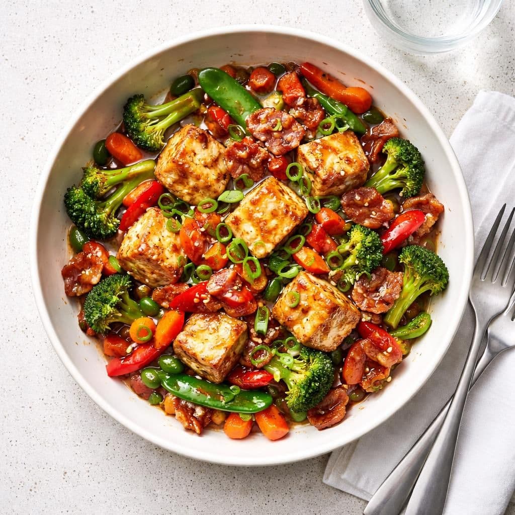 Wokstekt sei med grønnsaker og spekkebacon