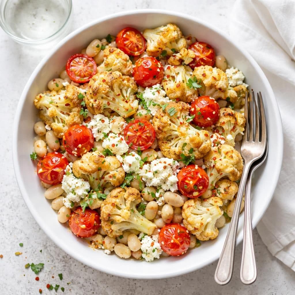 Stekt blomkål med fetaost og tomater