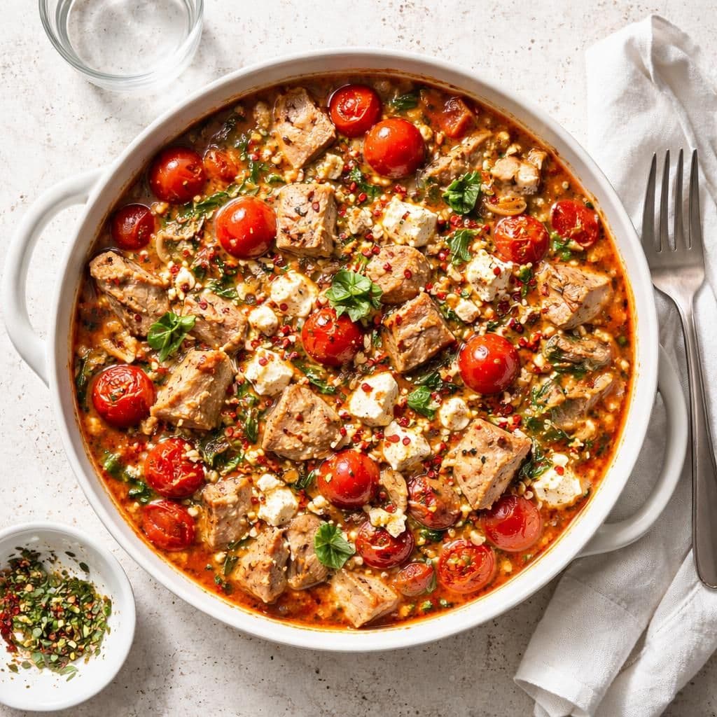 Tunfiskgryte med tomater og fetaost