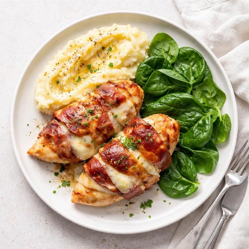 Gratinert kylling med mozzarella og spekeskinke