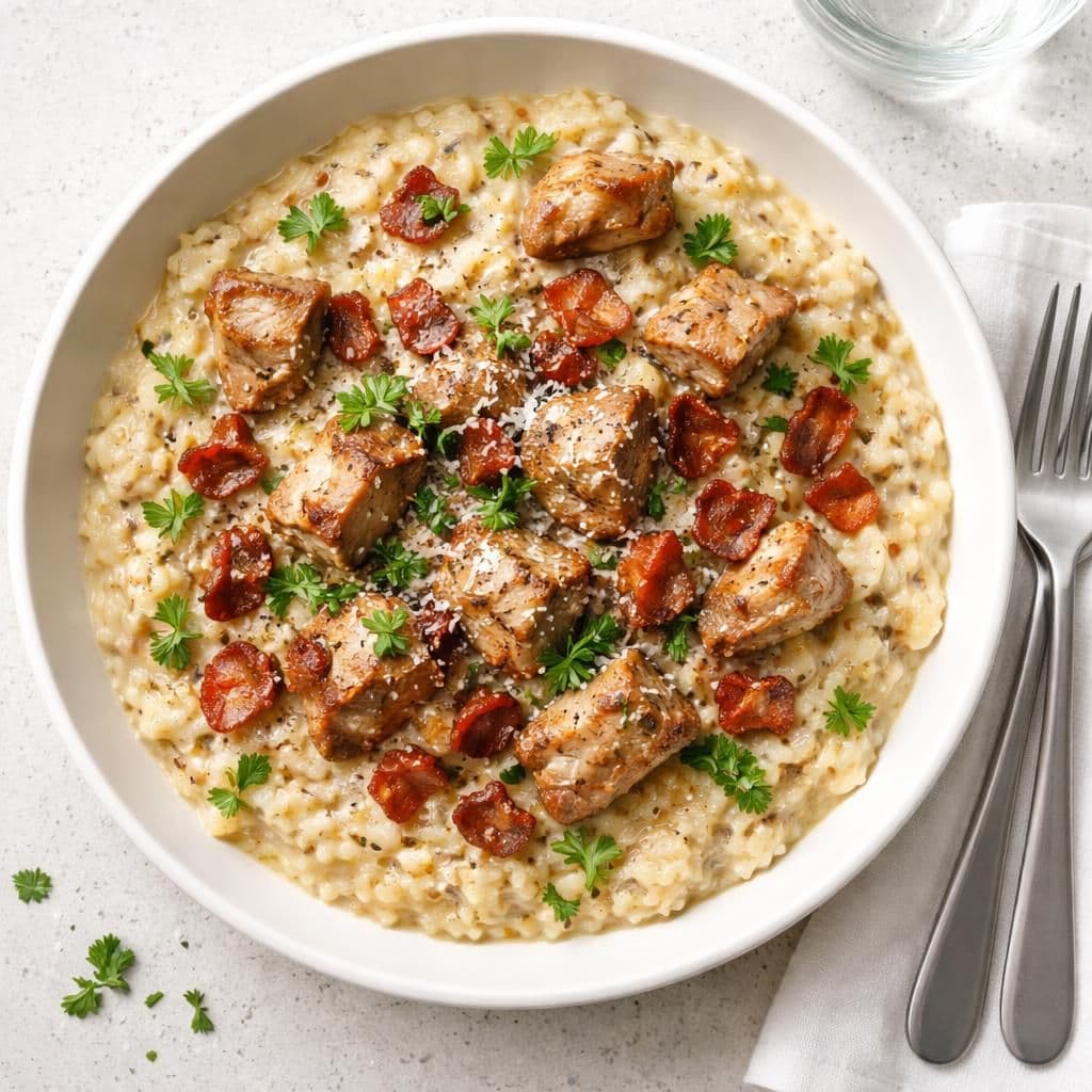 Cremet risotto med svin og bacon