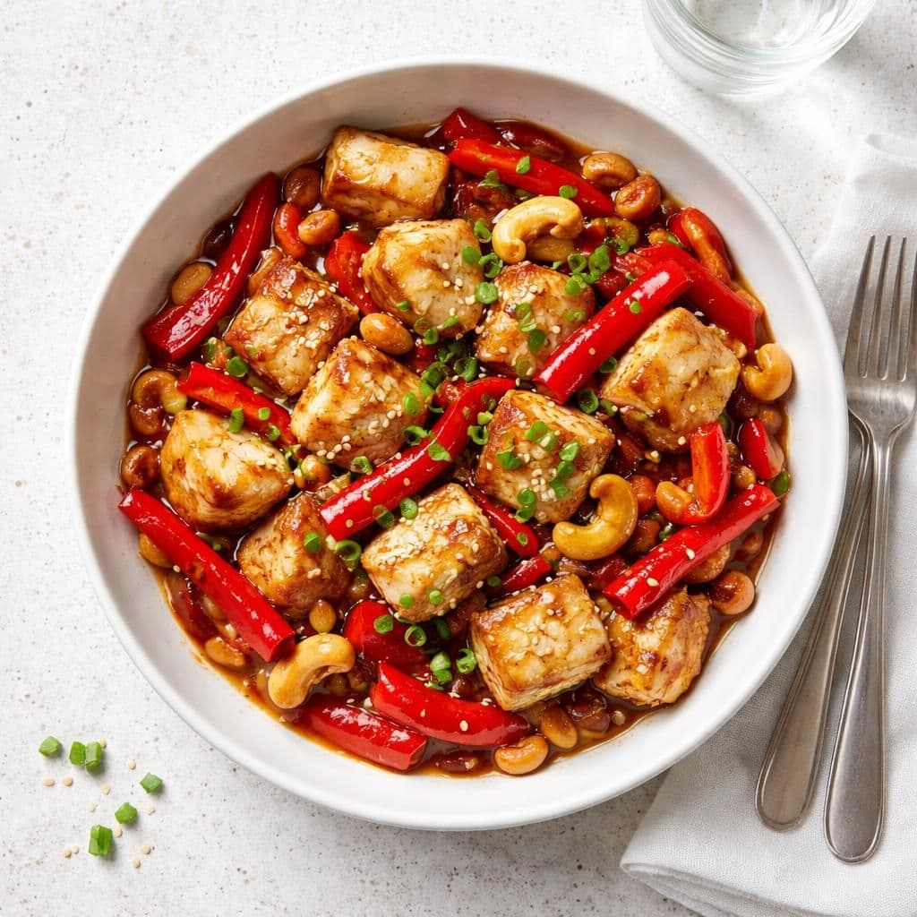 Wokstekt sei med paprika og cashewnøtter