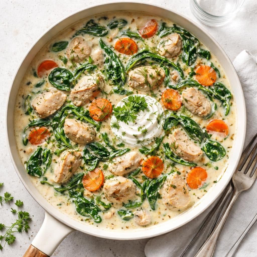 Kremete kyllinggryte med spinat og urter