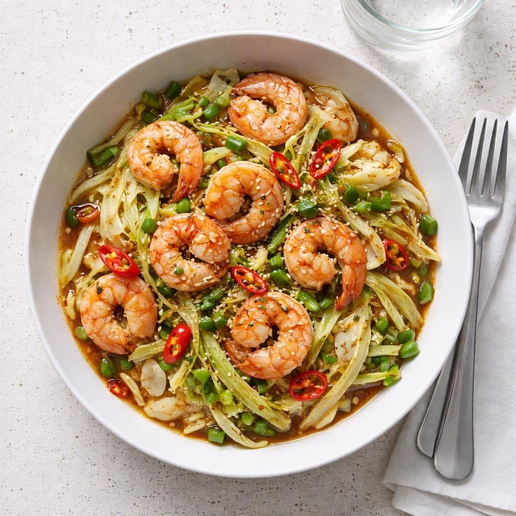 Wok med scampi, nykål og chili