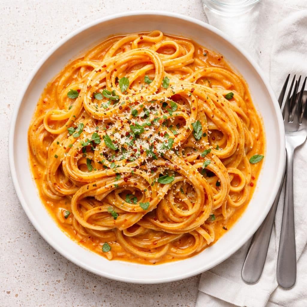 Pasta linguine med gulrot-tomatcremesaus