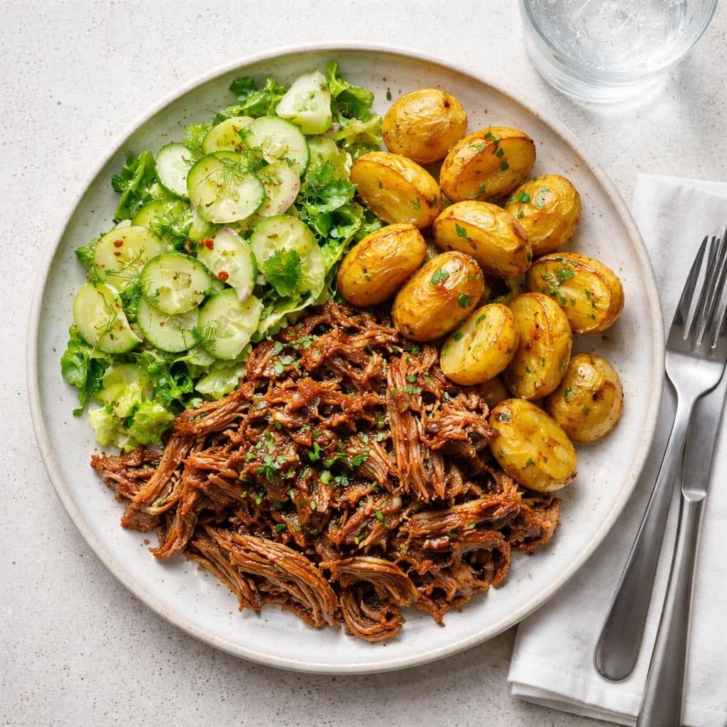 Pulled pork med sylteagurksalat og ovnsbakte poteter