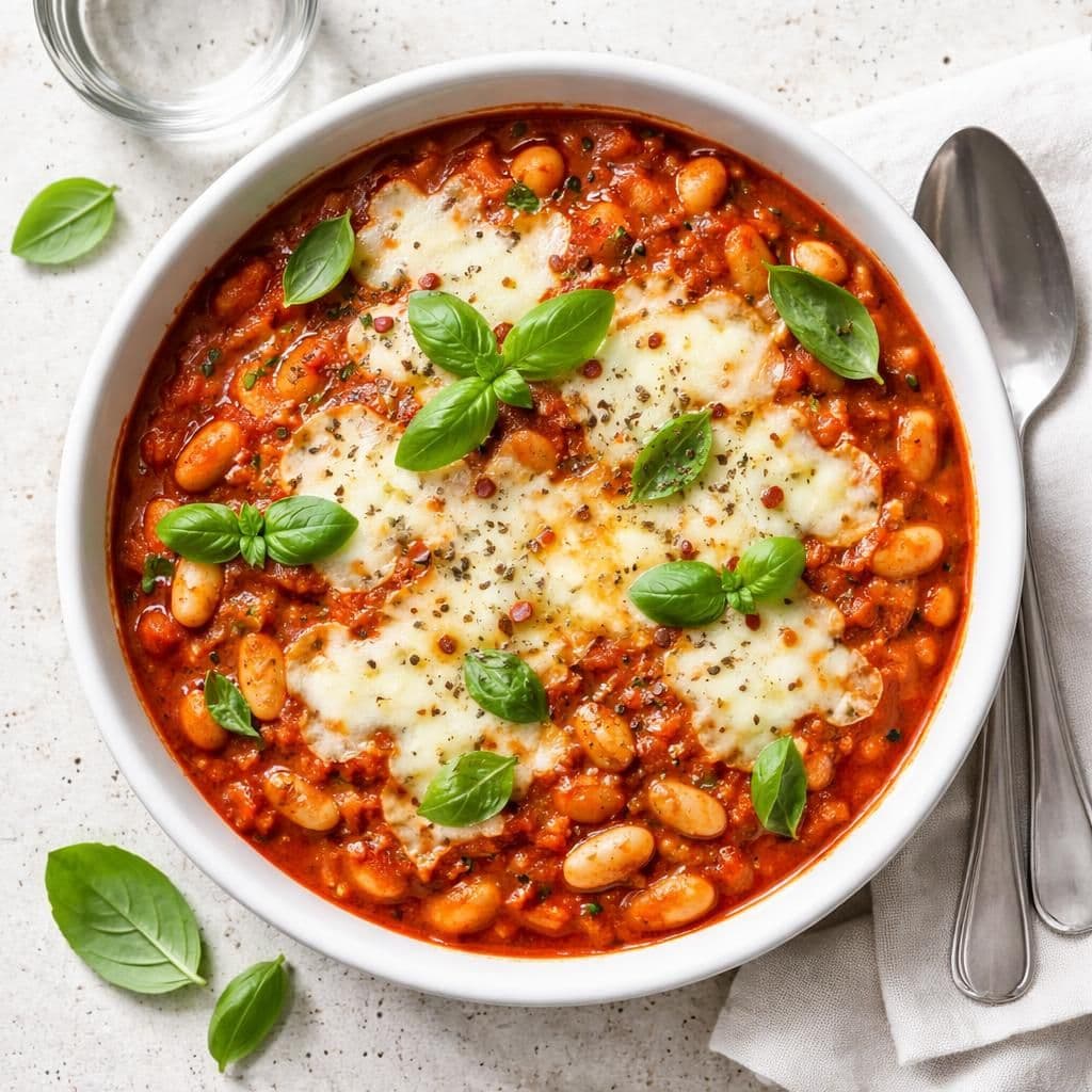 Hvite bønner i tomatsaus med mozzarella