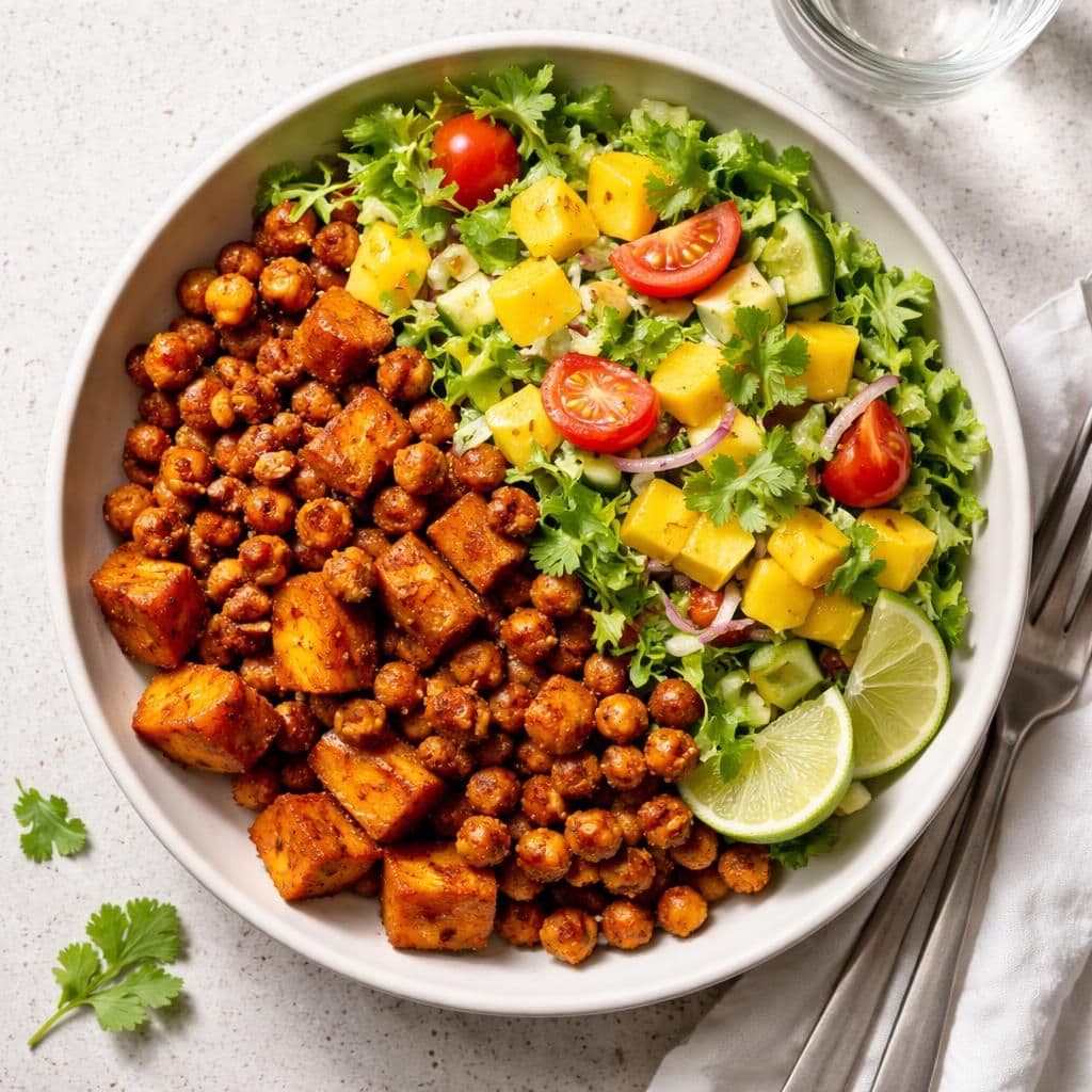 Stekte kikerter med søtpotet og mangosalat