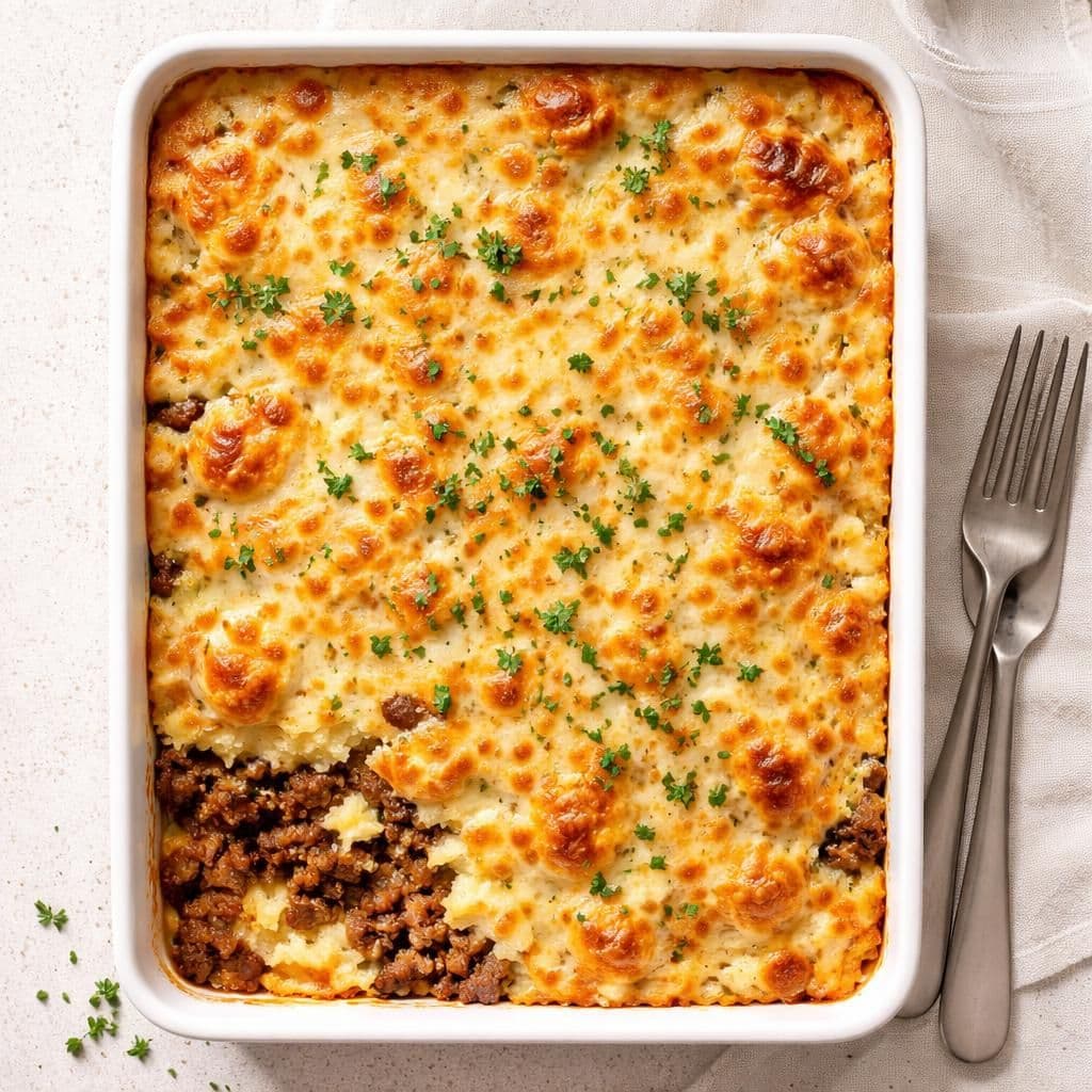 Oksekjøttdeig-grateng med tre oster