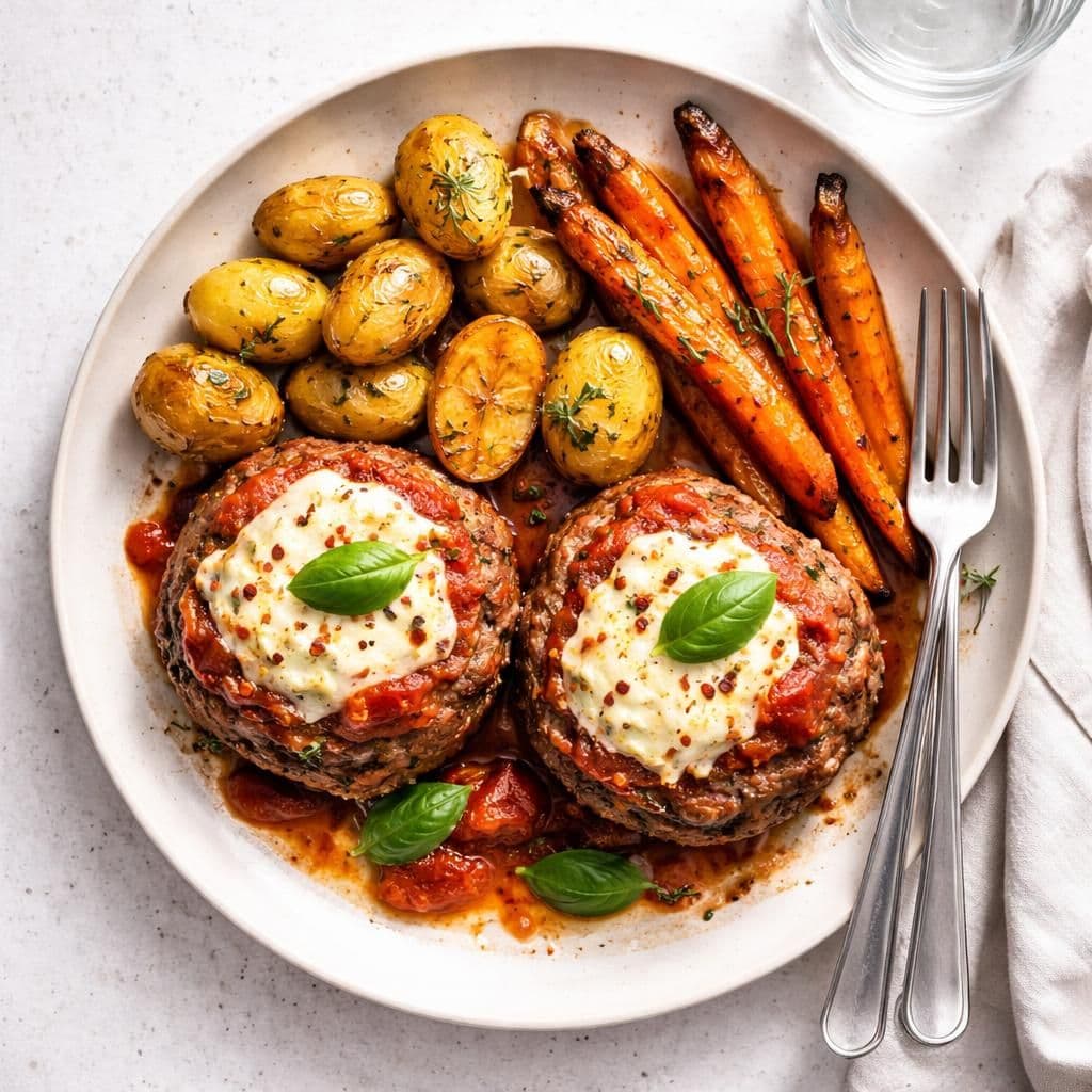 Ovnsbakte burgere med mozzarella og tomatsmak