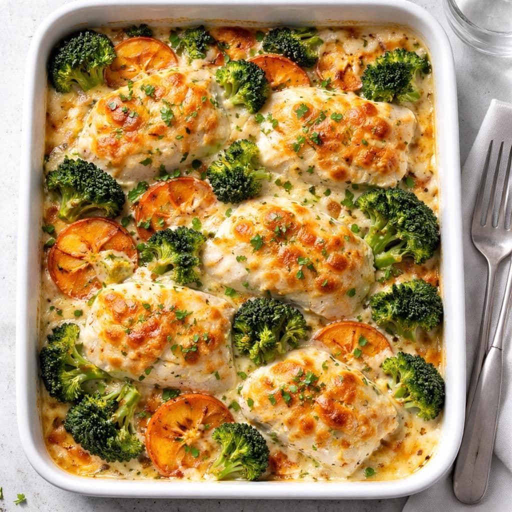 Gratinert torsk med søtpotet og brokkoli