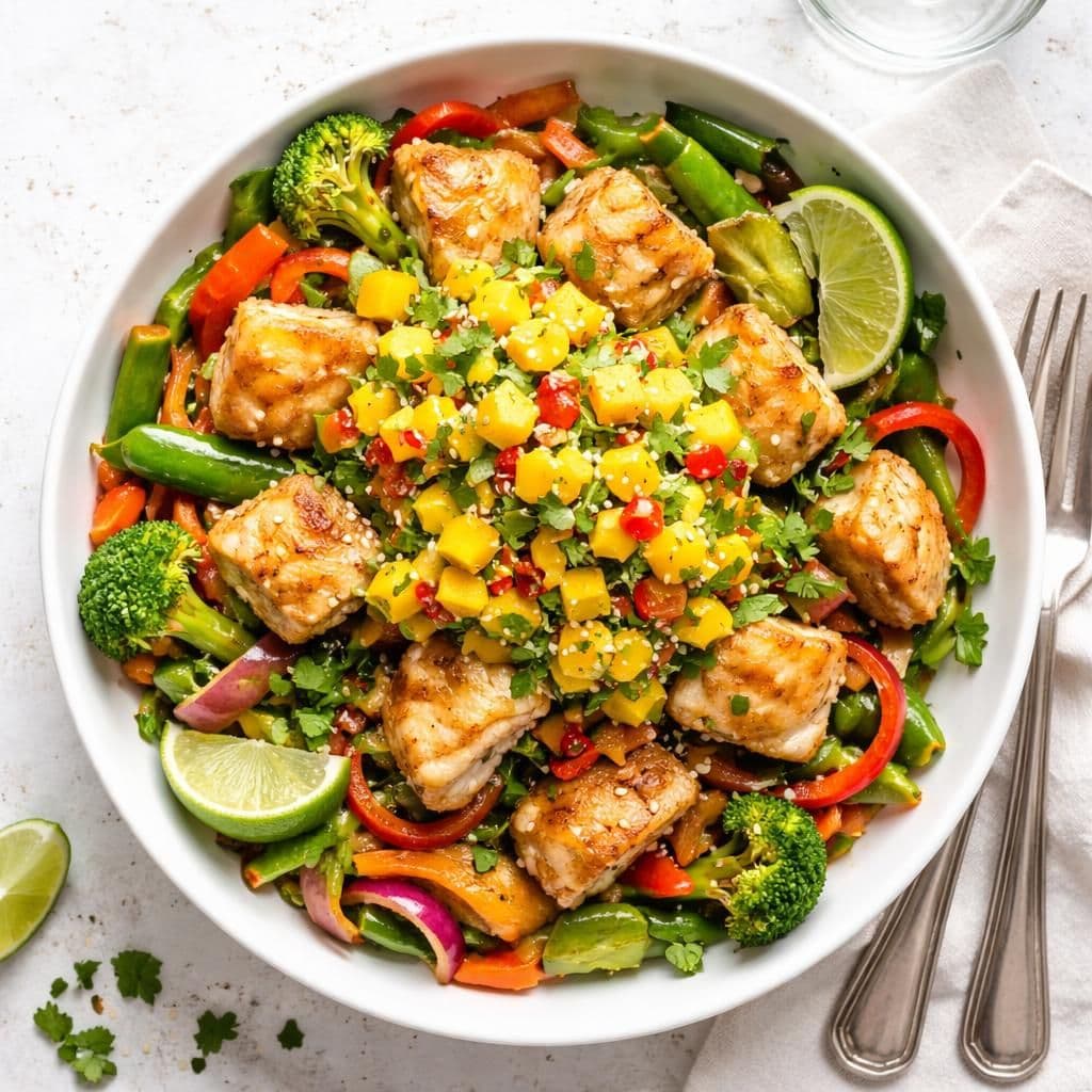 Wok med sei og mangosalsa