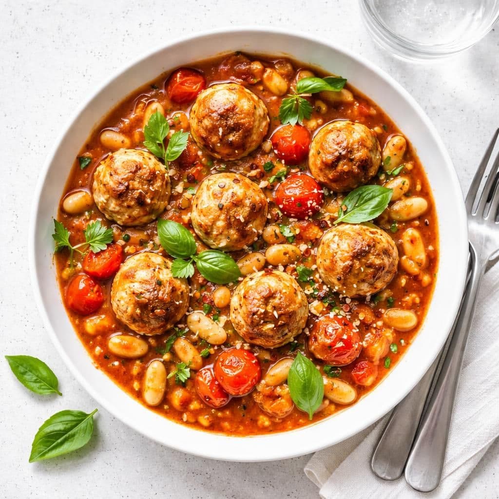 Stekte kyllingkjøttboller med hvitløkstomatsaus