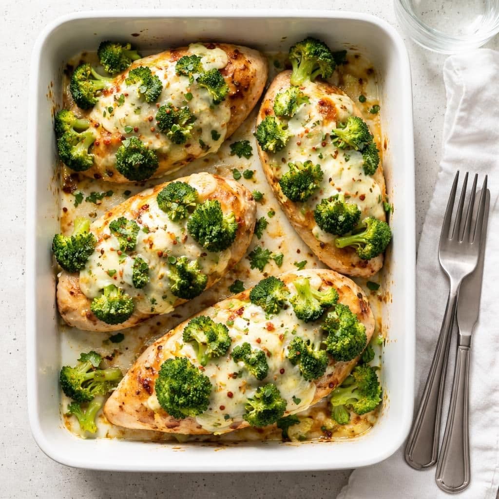 Gratinerte kyllingfileter med brokkoli og mozzarella