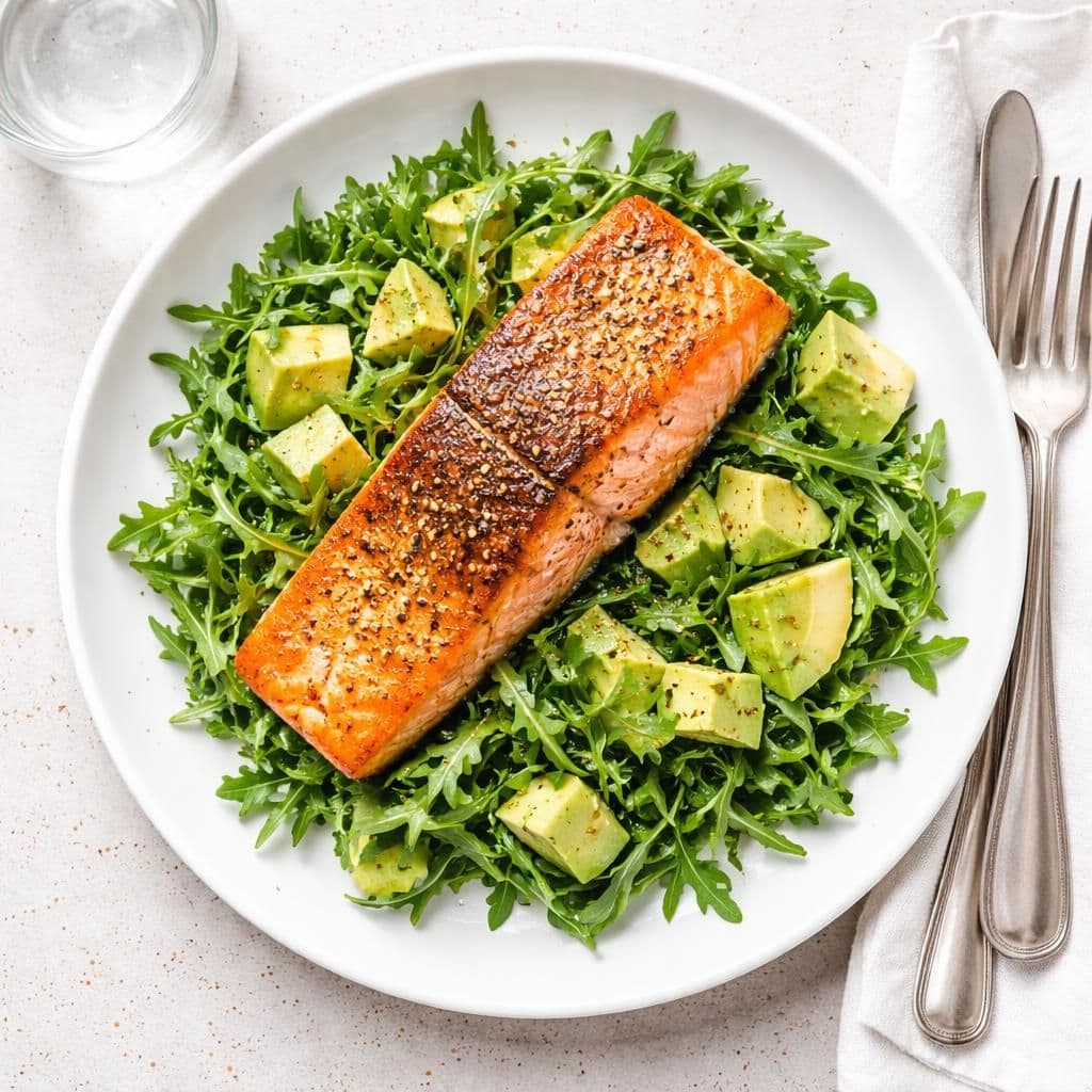 Laksefilet med avokado og ruccula