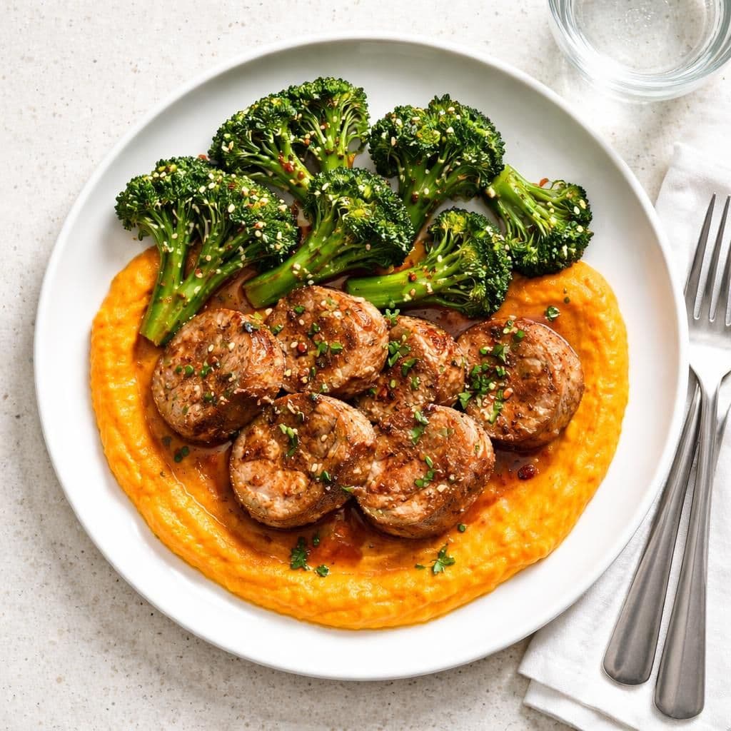 Marinert svindefilet med gulrotpuré og sautert brokkoli