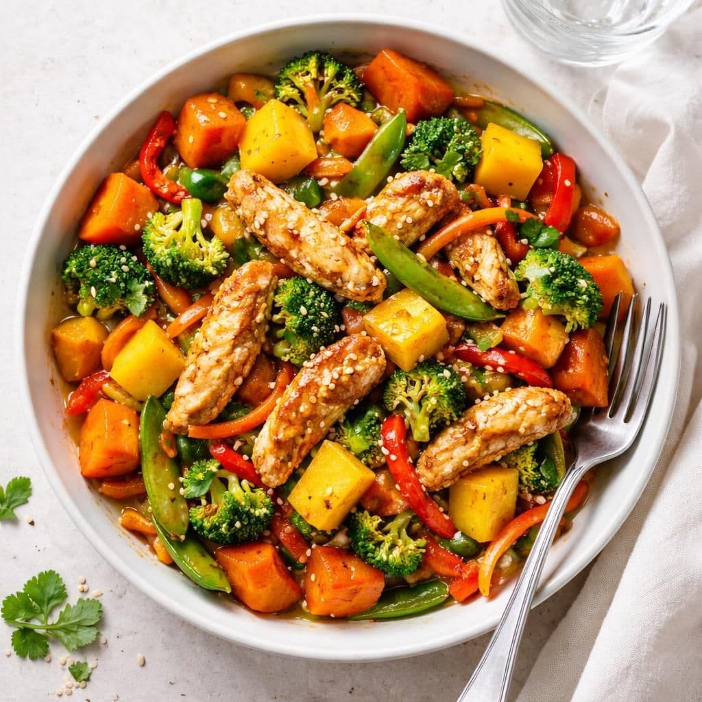 Kyllingfilet wok med mango og søtpotet