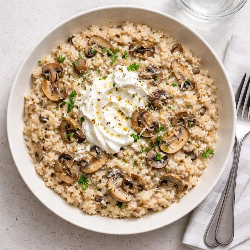 Risotto med sjampinjong og gresk yoghurt