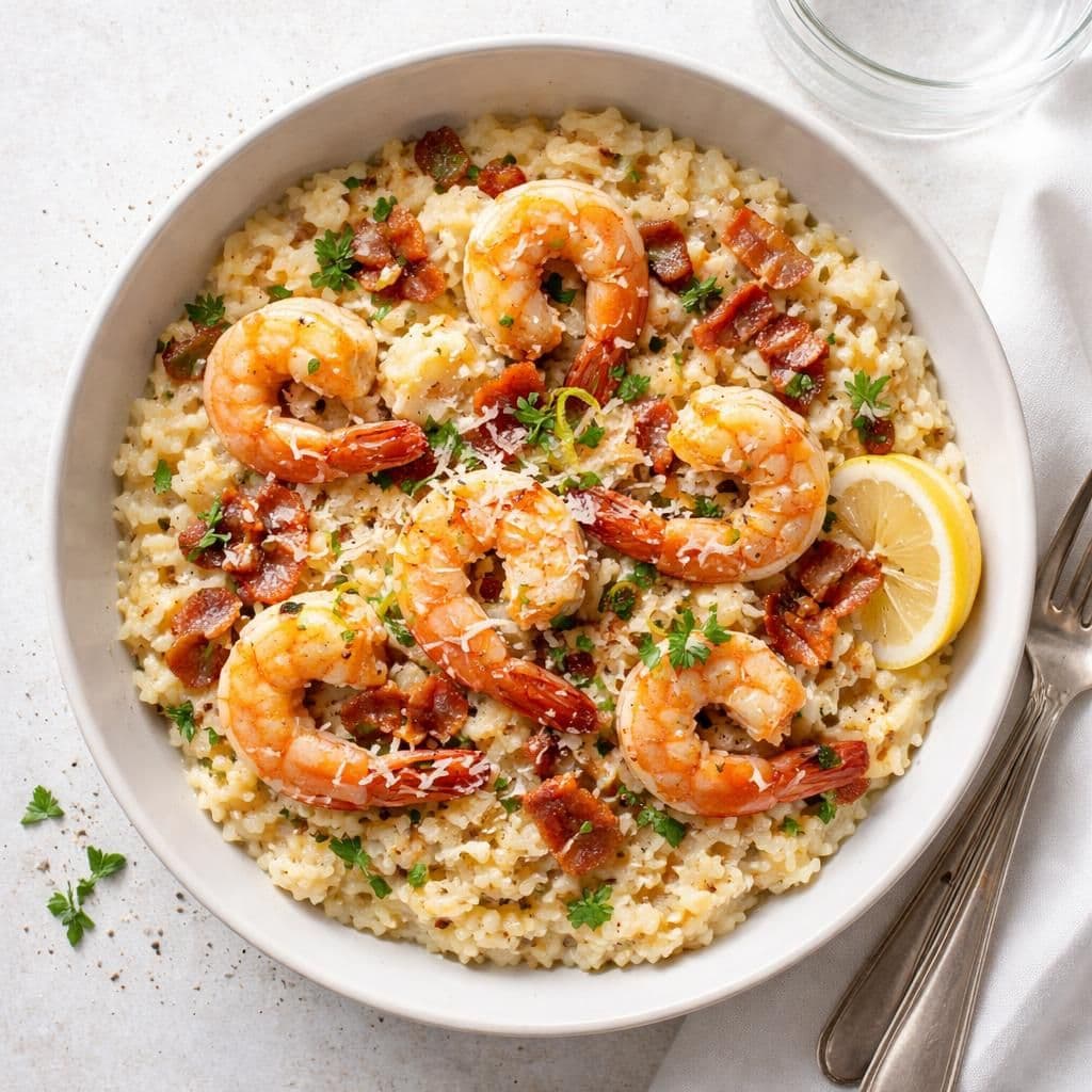 Risotto med scampi og bacon