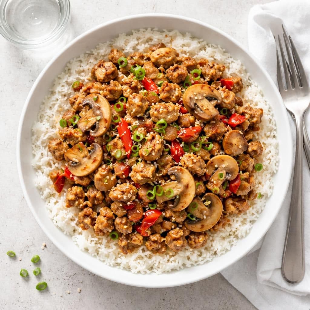 Wokstekt kyllingkjøttdeig med sjampinjong og rød chili