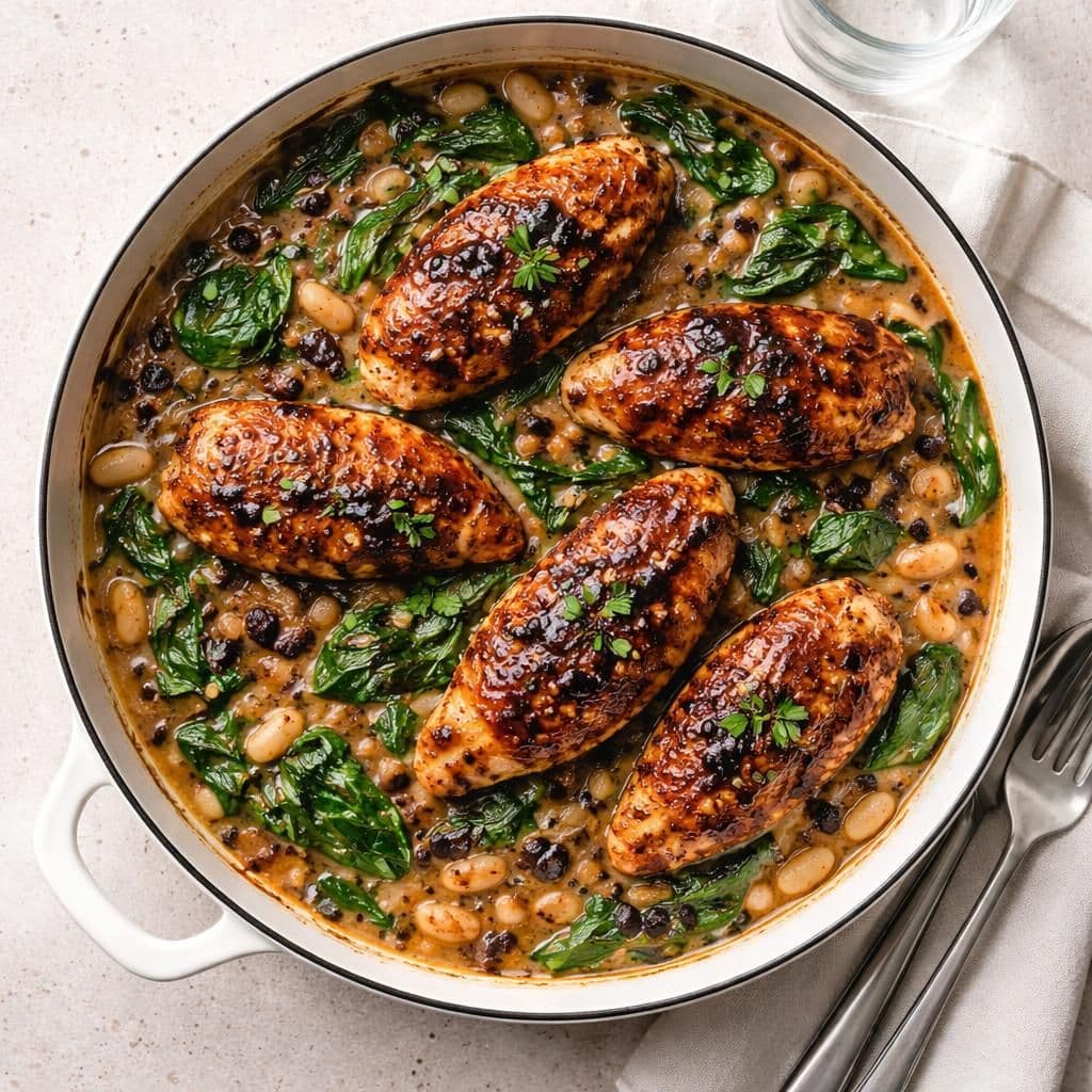 Kylling minuttfilet med black garlic og babyspinat-gryte