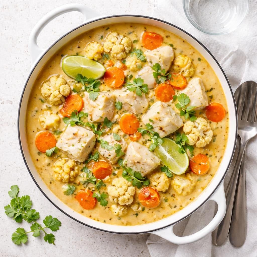 Torskegryte med blomkål, gulrot og kokos