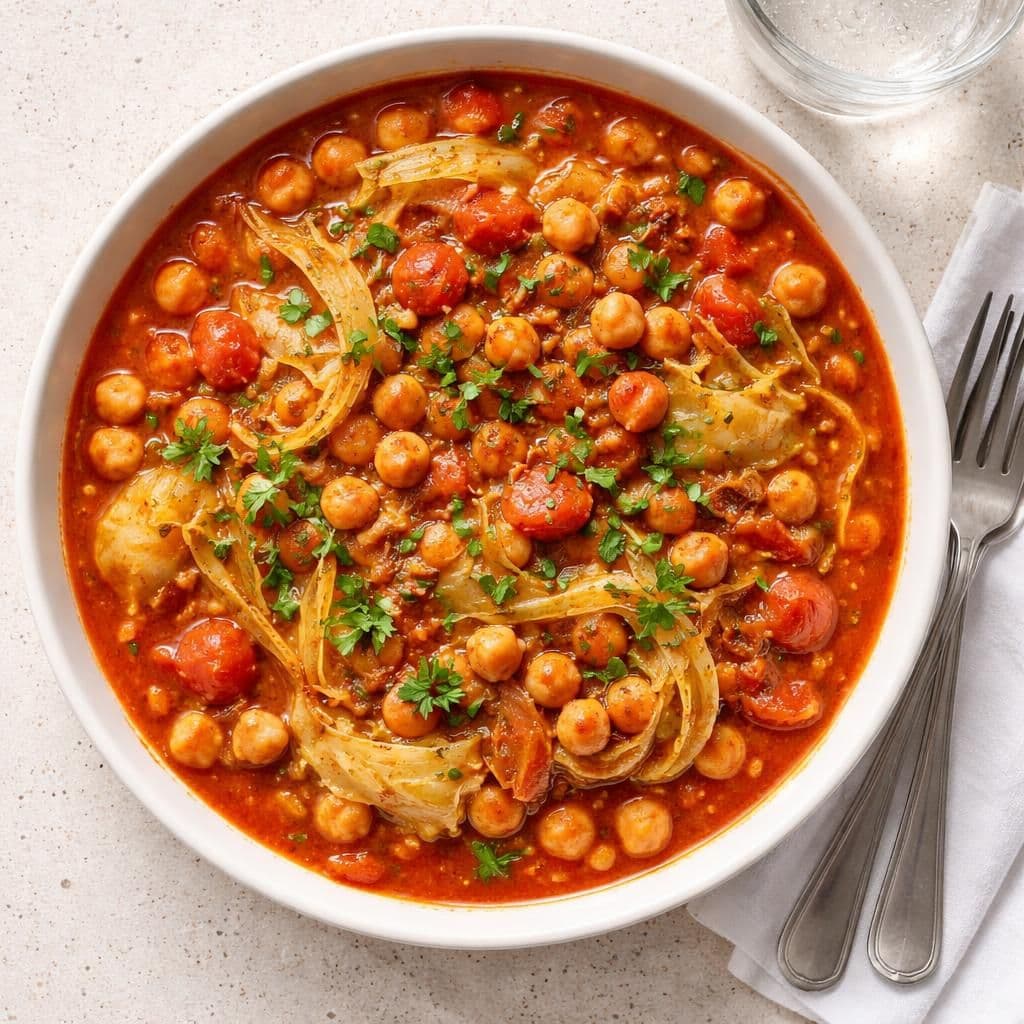 Kikertgryte med sommerkål og tomat