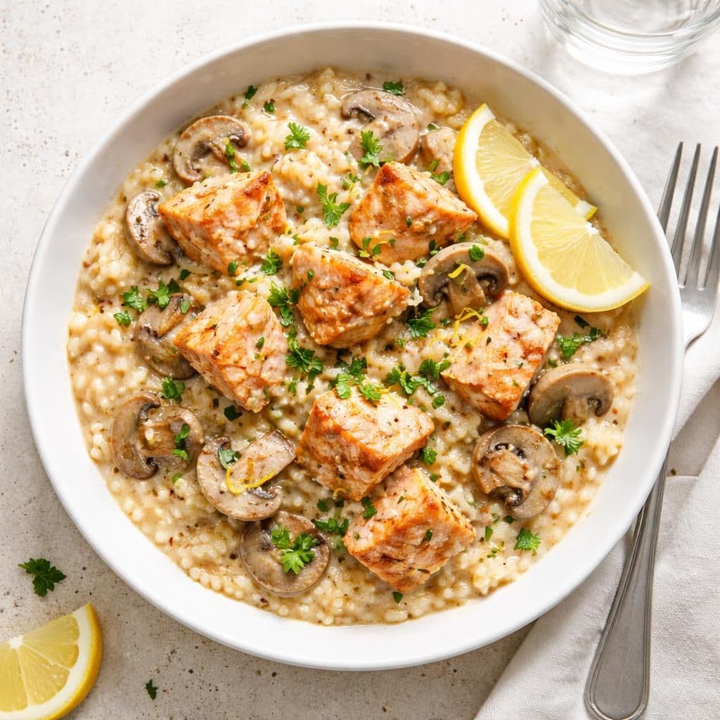 Lakserisotto med sitron og sjampinjong