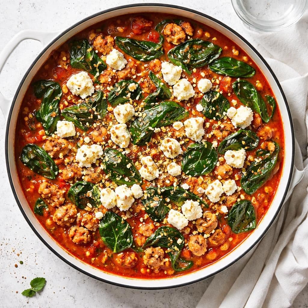 Kyllingkjøttdeig-gryte med babyspinat og fetaost