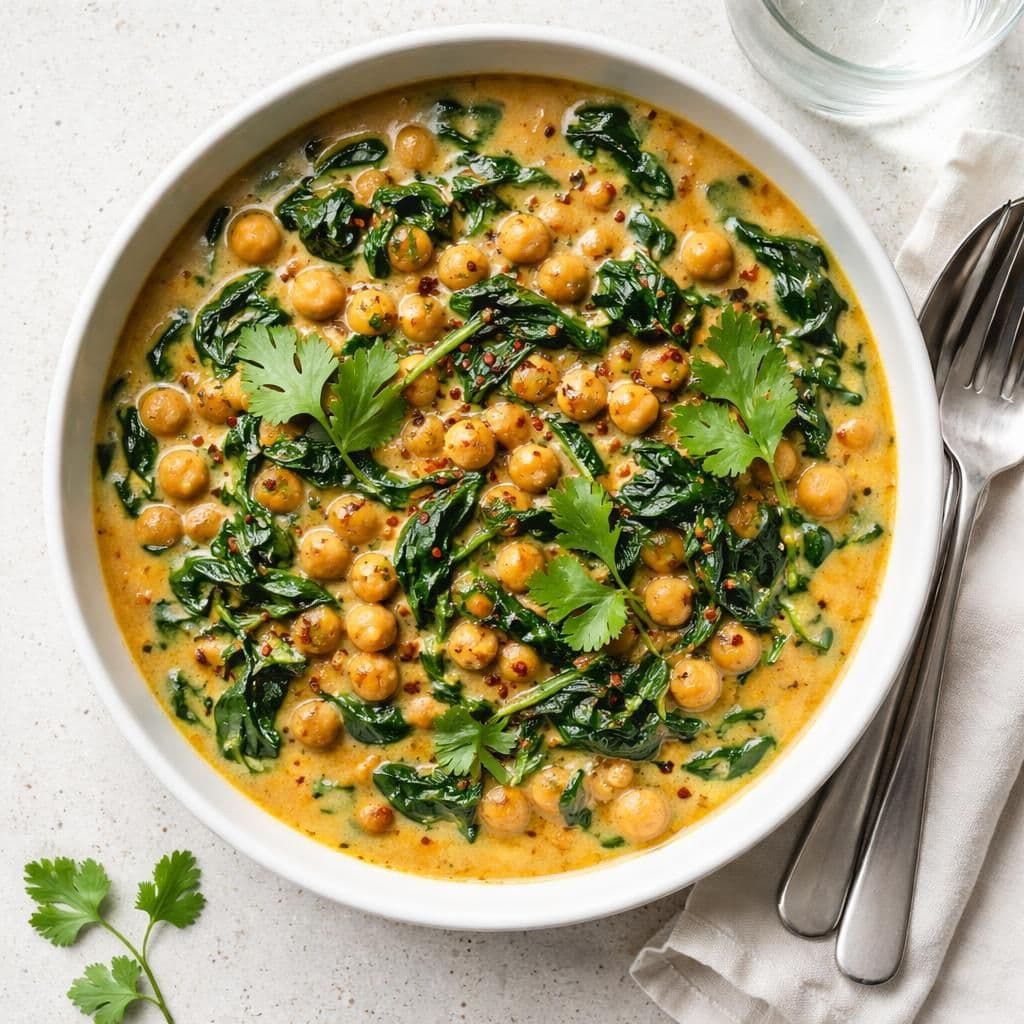 Kikertgryte med spinat og kokosmelk