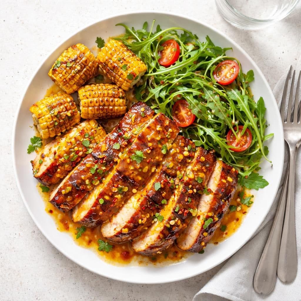 Kalkun grillskiver med mango curry saus og maisbiter