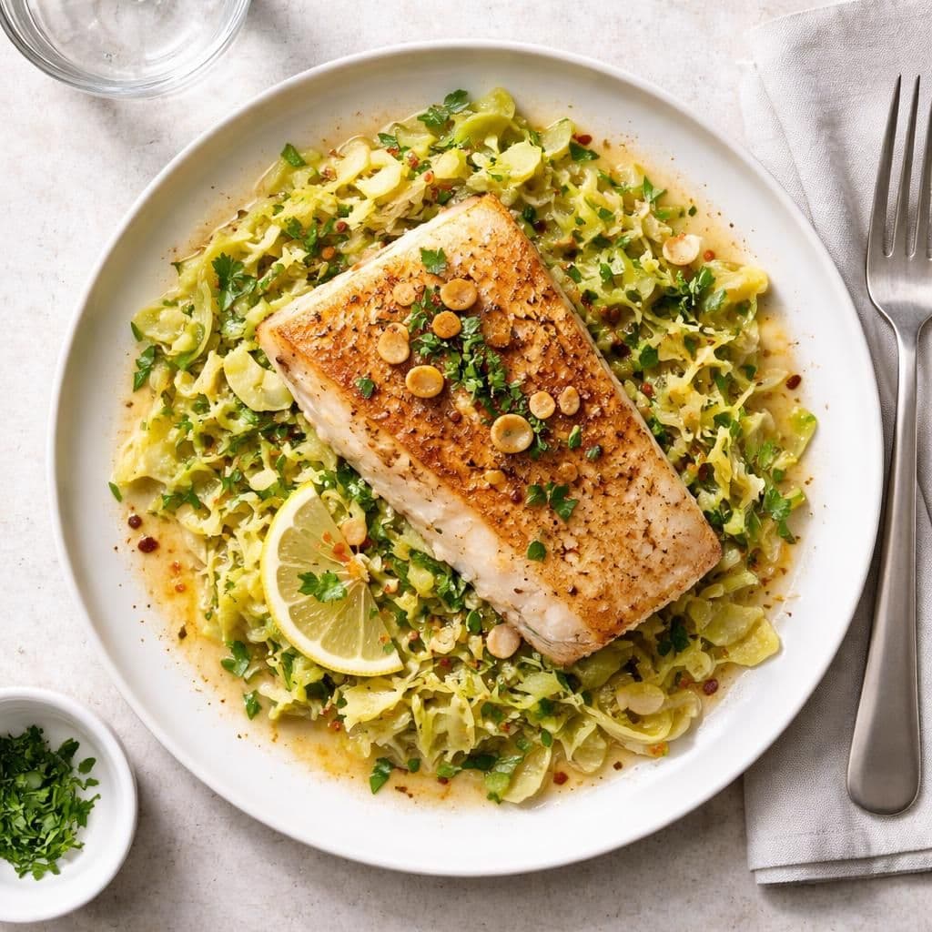 Stekt sei med sommerkål og hvitløkssmør